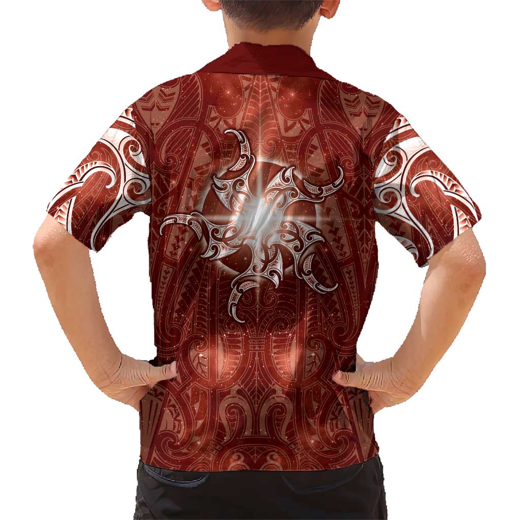 New Zealand Matariki Pohutukawa Family Matching Long Sleeve Bodycon Dress and Hawaiian Shirt Maori Moko Red Galaxy