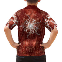 New Zealand Matariki Pohutukawa Family Matching Long Sleeve Bodycon Dress and Hawaiian Shirt Maori Moko Red Galaxy