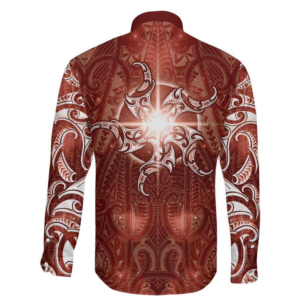 New Zealand Matariki Pohutukawa Family Matching Long Sleeve Bodycon Dress and Hawaiian Shirt Maori Moko Red Galaxy