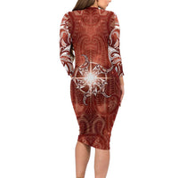 New Zealand Matariki Pohutukawa Family Matching Long Sleeve Bodycon Dress and Hawaiian Shirt Maori Moko Red Galaxy