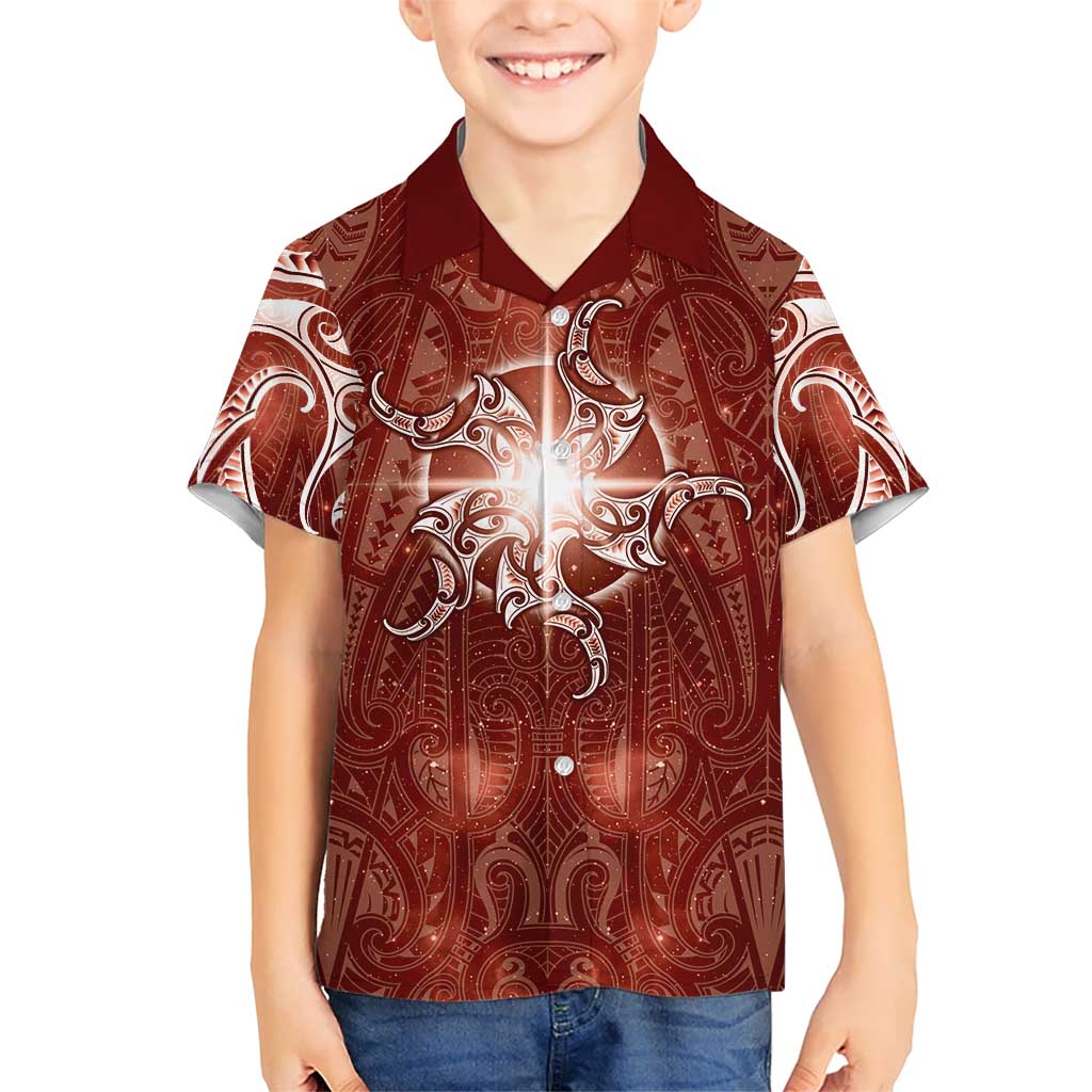 New Zealand Matariki Pohutukawa Family Matching Long Sleeve Bodycon Dress and Hawaiian Shirt Maori Moko Red Galaxy