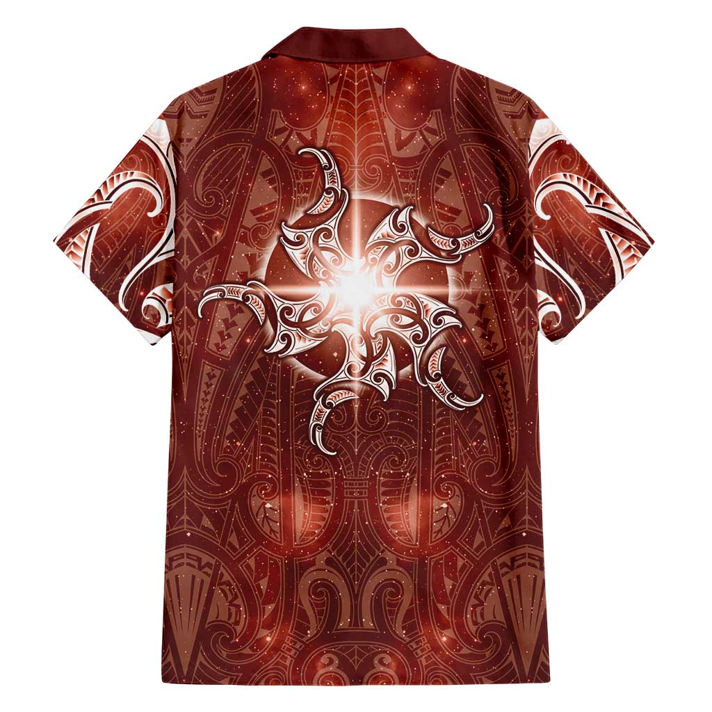 New Zealand Matariki Pohutukawa Family Matching Off The Shoulder Long Sleeve Dress and Hawaiian Shirt Maori Moko Red Galaxy