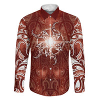 New Zealand Matariki Pohutukawa Family Matching Off The Shoulder Long Sleeve Dress and Hawaiian Shirt Maori Moko Red Galaxy