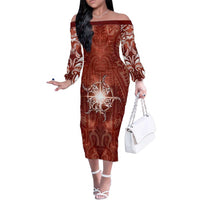 New Zealand Matariki Pohutukawa Family Matching Off The Shoulder Long Sleeve Dress and Hawaiian Shirt Maori Moko Red Galaxy