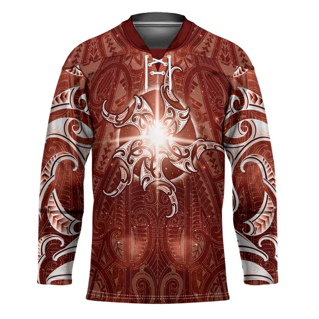 New Zealand Matariki Pohutukawa Hockey Jersey Maori Moko Red Galaxy