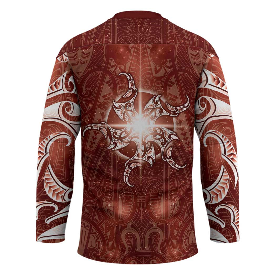 New Zealand Matariki Pohutukawa Hockey Jersey Maori Moko Red Galaxy