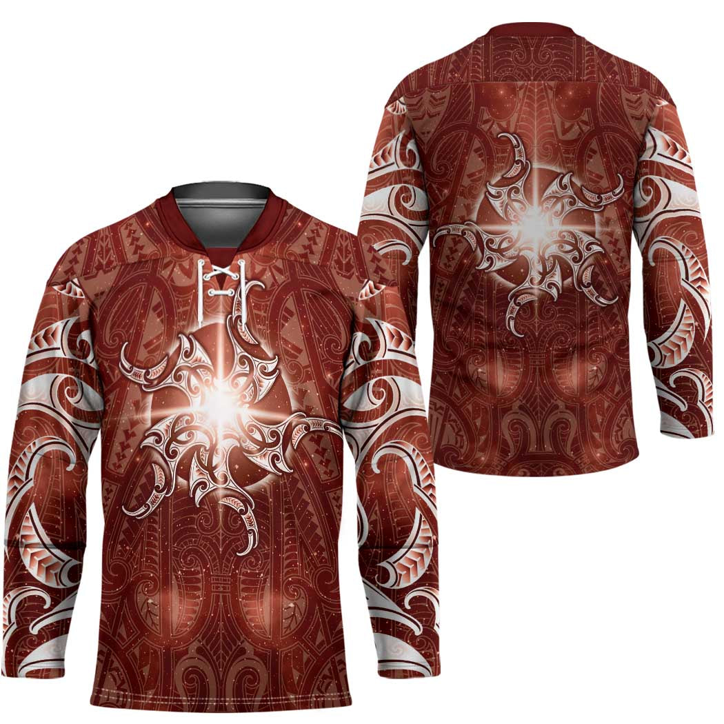 New Zealand Matariki Pohutukawa Hockey Jersey Maori Moko Red Galaxy