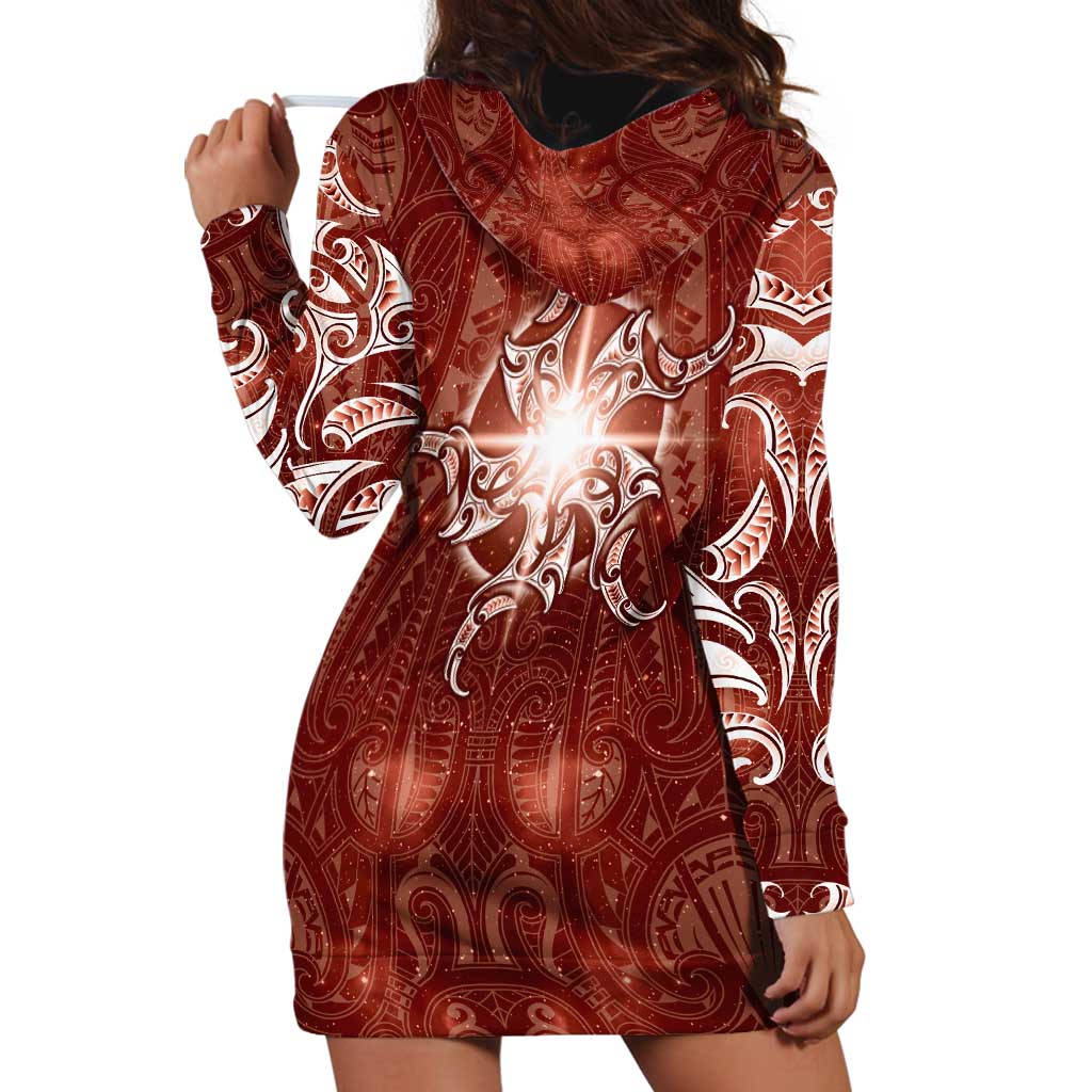 New Zealand Matariki Pohutukawa Hoodie Dress Maori Moko Red Galaxy