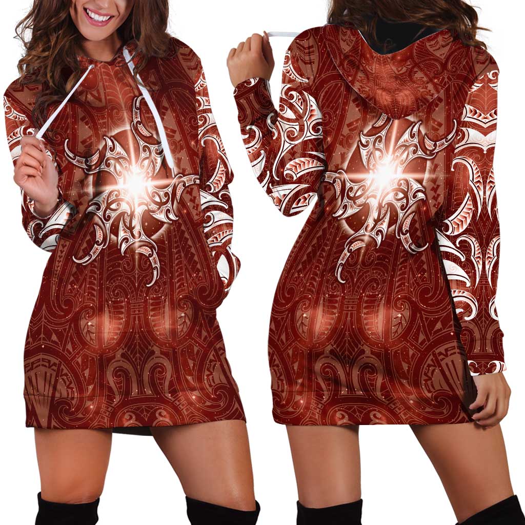 New Zealand Matariki Pohutukawa Hoodie Dress Maori Moko Red Galaxy