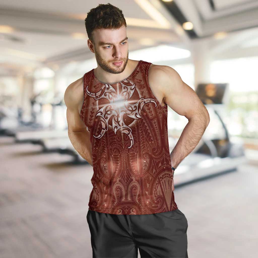 New Zealand Matariki Pohutukawa Men Tank Top Maori Moko Red Galaxy