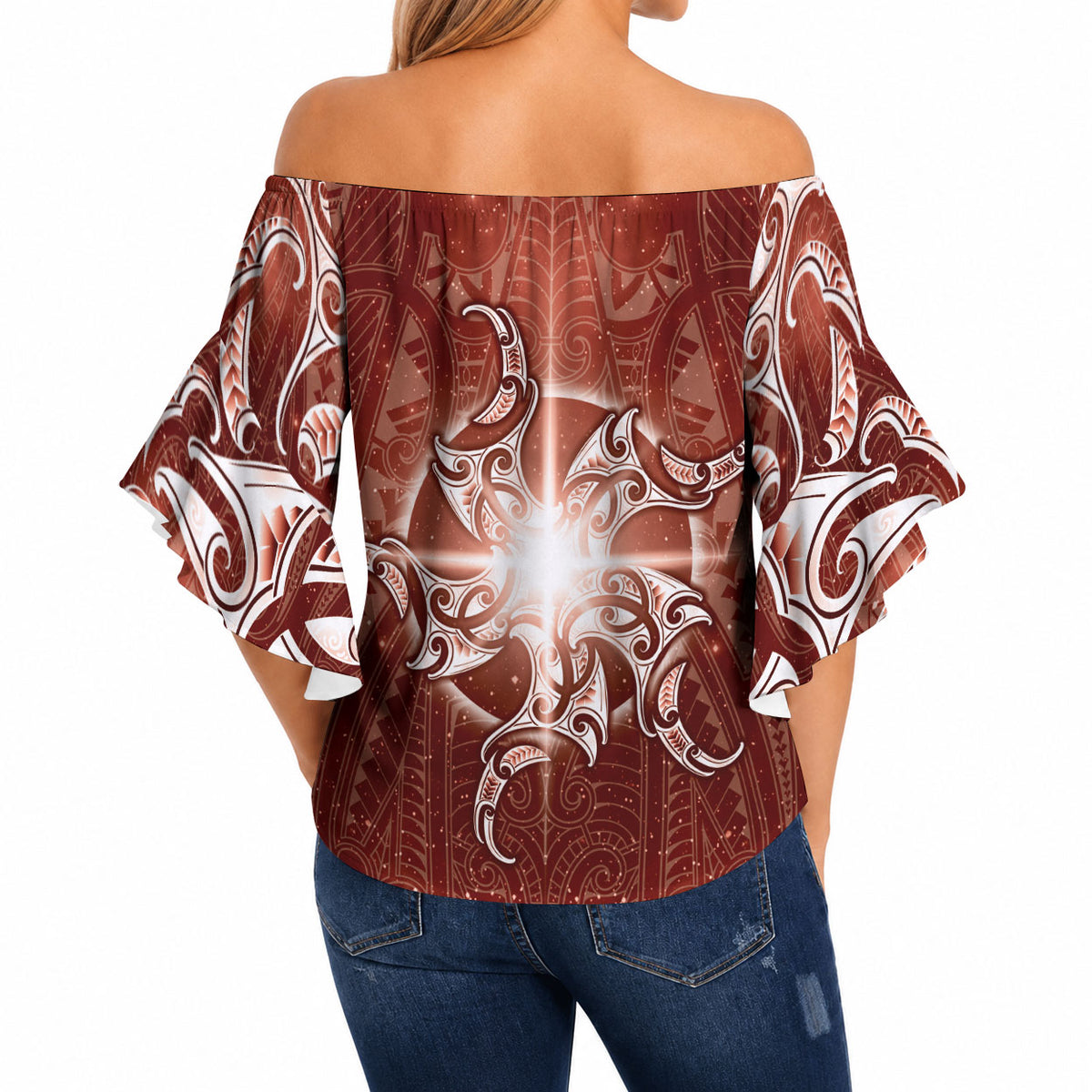 New Zealand Matariki Pohutukawa Off Shoulder Wrap Waist Top Maori Moko Red Galaxy LT05 - Polynesian Pride