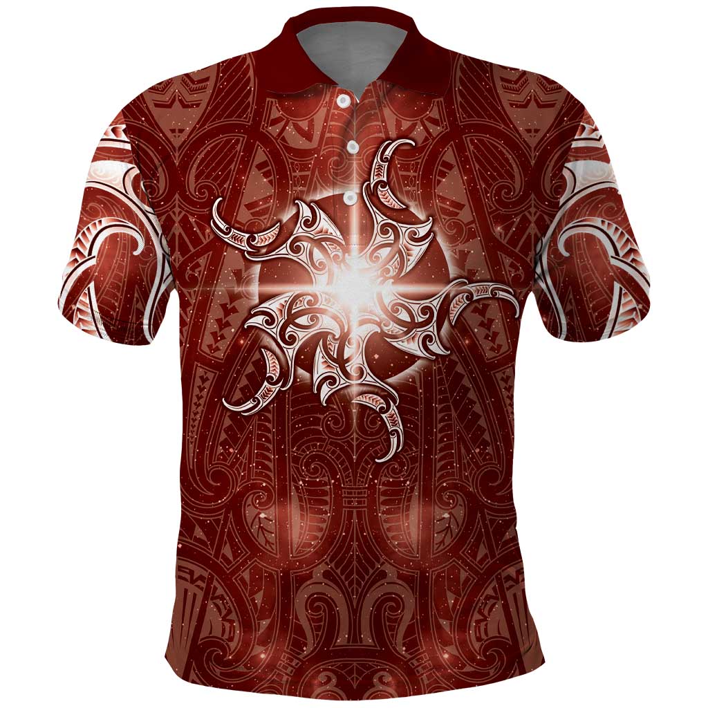 New Zealand Matariki Pohutukawa Polo Shirt Maori Moko Red Galaxy