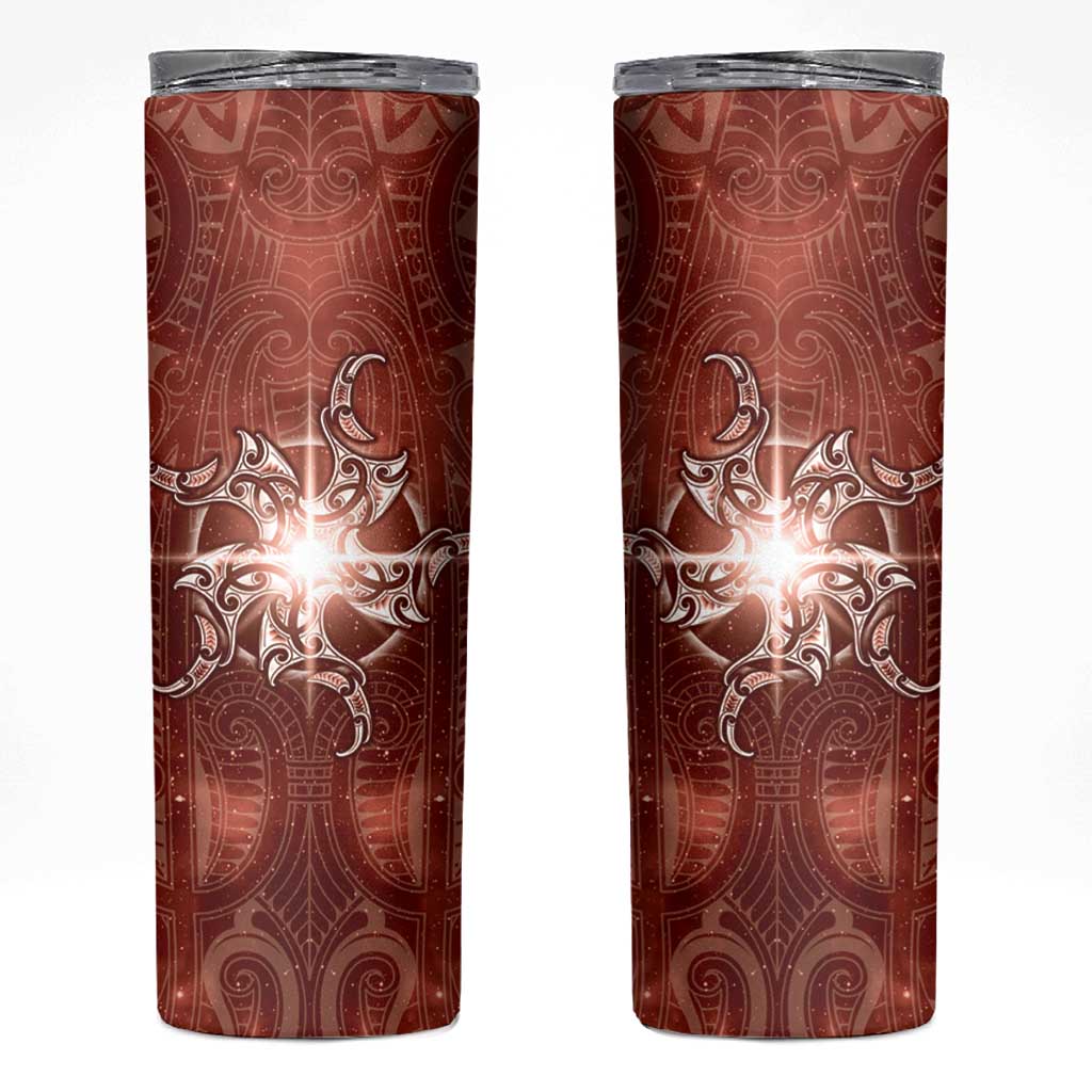 New Zealand Matariki Pohutukawa Skinny Tumbler Maori Moko Red Galaxy LT05 Red - Polynesian Pride
