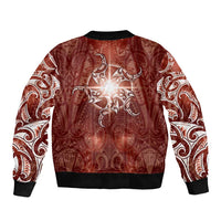 New Zealand Matariki Pohutukawa Sleeve Zip Bomber Jacket Maori Moko Red Galaxy LT05 - Polynesian Pride