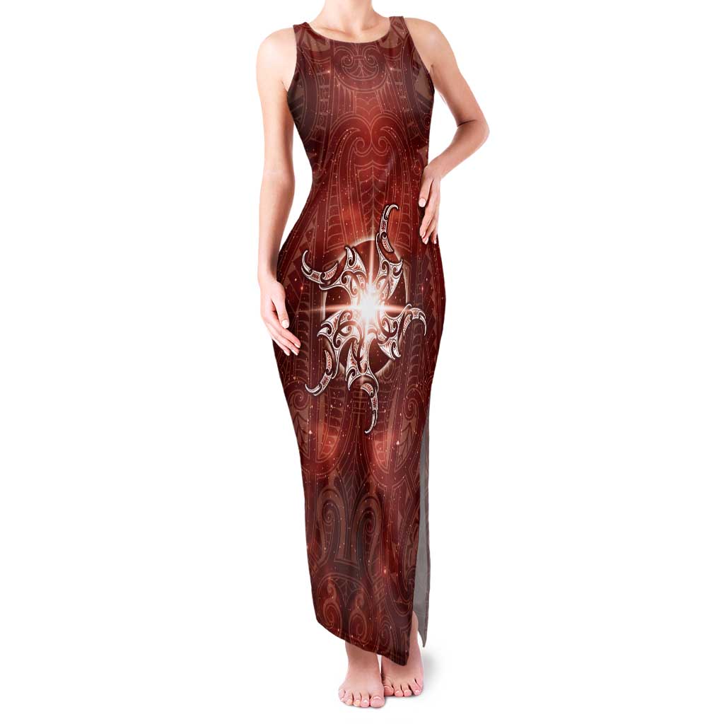 New Zealand Matariki Pohutukawa Tank Maxi Dress Maori Moko Red Galaxy