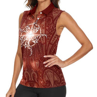 New Zealand Matariki Pohutukawa Women Sleeveless Polo Shirt Maori Moko Red Galaxy
