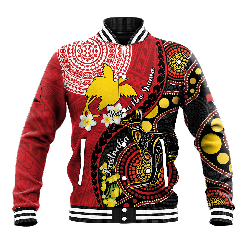 Papua New Guinea And Australia Aboriginal Baseball Jacket Bird Of Paradise And Kangaroo Together