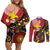 Papua New Guinea And Australia Aboriginal Couples Matching Off Shoulder Short Dress and Long Sleeve Button Shirt Bird Of Paradise And Kangaroo Together