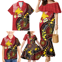 Papua New Guinea And Australia Aboriginal Family Matching Mermaid Dress and Hawaiian Shirt Bird Of Paradise And Kangaroo Together