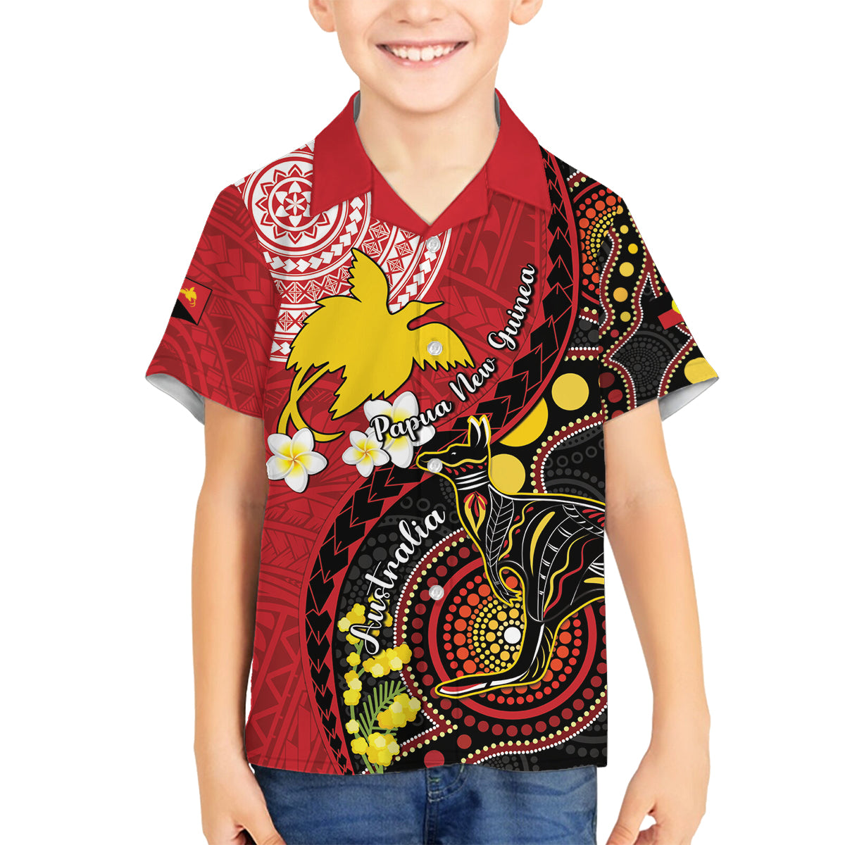Papua New Guinea And Australia Aboriginal Family Matching Puletasi and Hawaiian Shirt Bird Of Paradise And Kangaroo Together