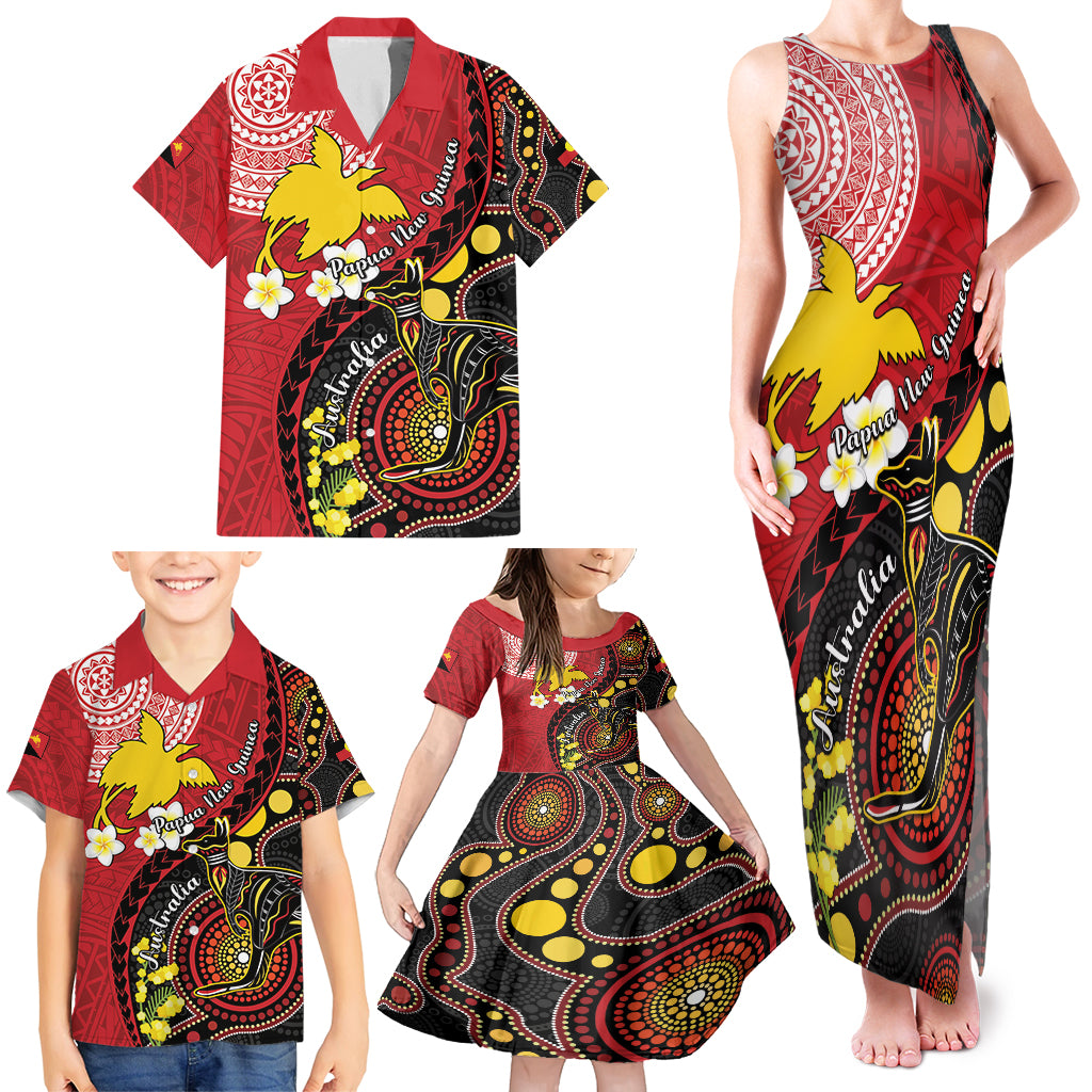 Papua New Guinea And Australia Aboriginal Family Matching Tank Maxi Dress and Hawaiian Shirt Bird Of Paradise And Kangaroo Together LT05 - Polynesian Pride