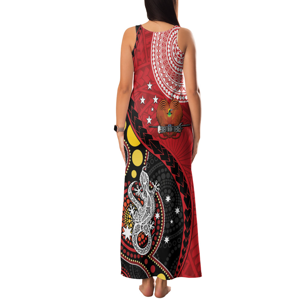 Papua New Guinea And Australia Aboriginal Family Matching Tank Maxi Dress and Hawaiian Shirt Bird Of Paradise And Kangaroo Together