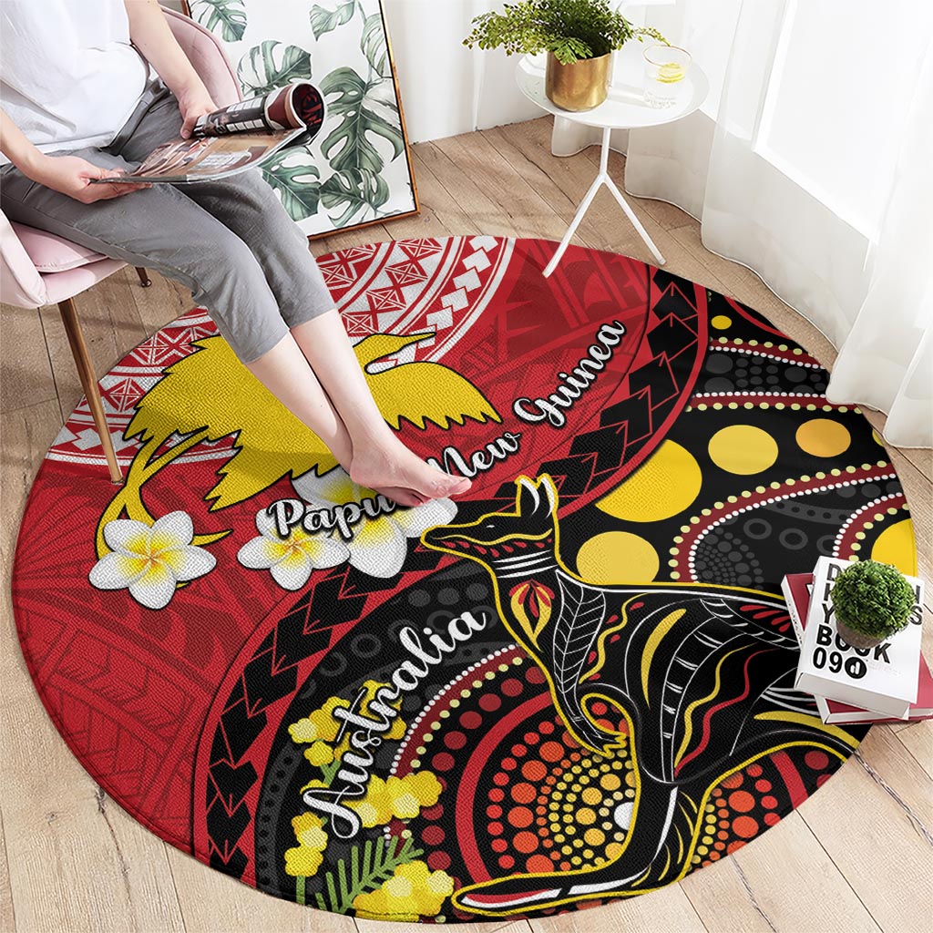 Papua New Guinea And Australia Aboriginal Round Carpet Bird Of Paradise And Kangaroo Together LT05 - Polynesian Pride