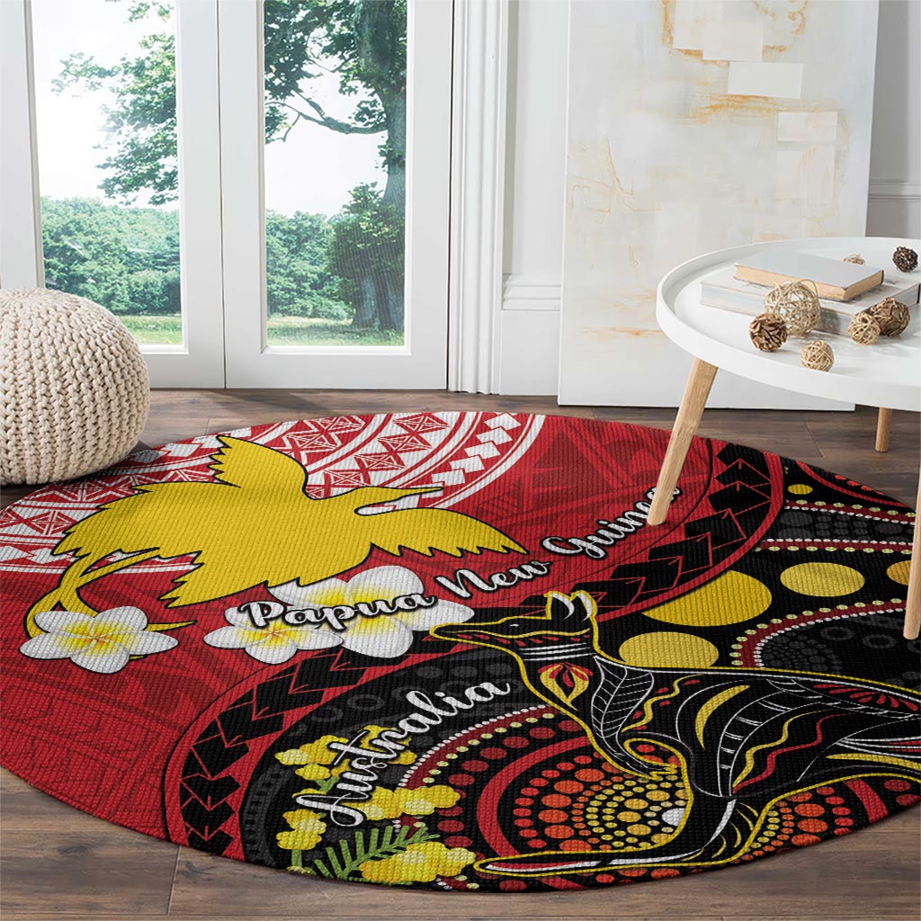 Papua New Guinea And Australia Aboriginal Round Carpet Bird Of Paradise And Kangaroo Together LT05 - Polynesian Pride