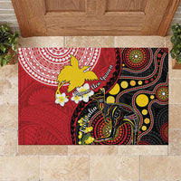 Papua New Guinea And Australia Aboriginal Rubber Doormat Bird Of Paradise And Kangaroo Together LT05 Red - Polynesian Pride