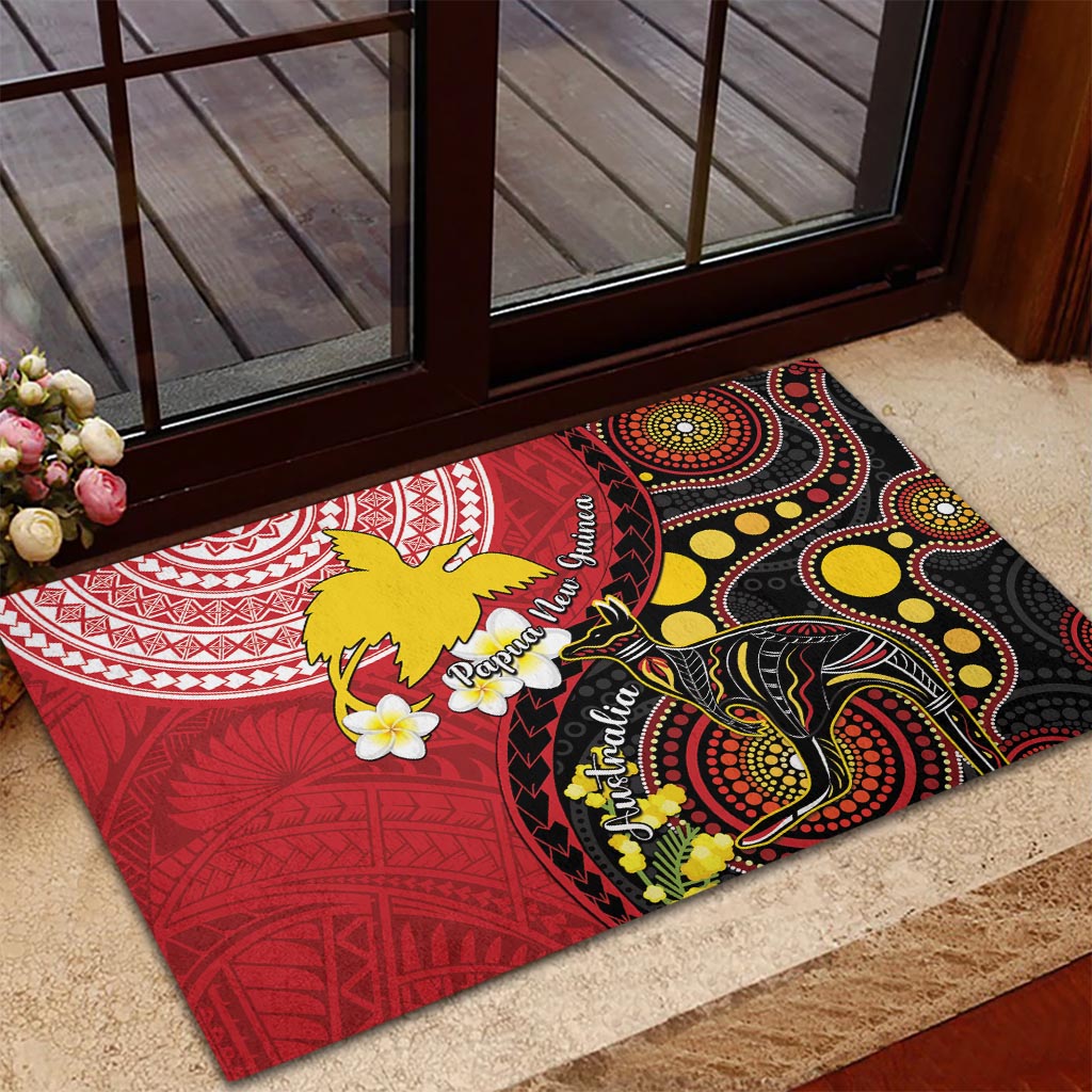 Papua New Guinea And Australia Aboriginal Rubber Doormat Bird Of Paradise And Kangaroo Together LT05 - Polynesian Pride