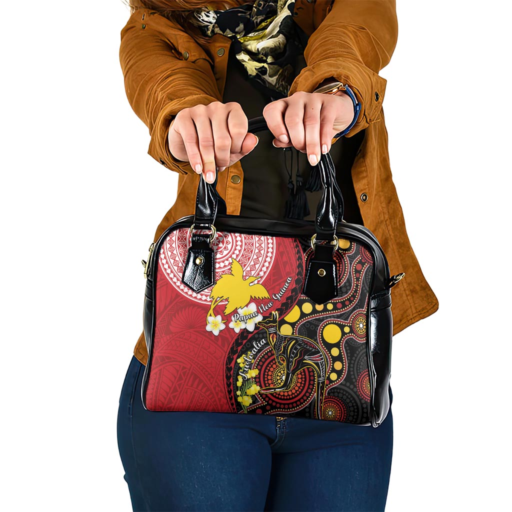 Papua New Guinea And Australia Aboriginal Shoulder Handbag Bird Of Paradise And Kangaroo Together LT05 One Size Red - Polynesian Pride