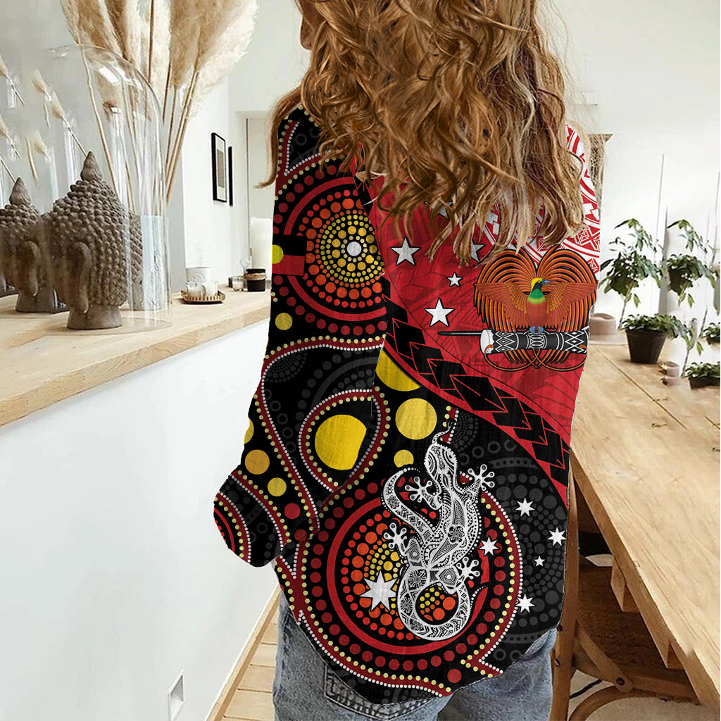 Papua New Guinea And Australia Aboriginal Women Casual Shirt Bird Of Paradise And Kangaroo Together