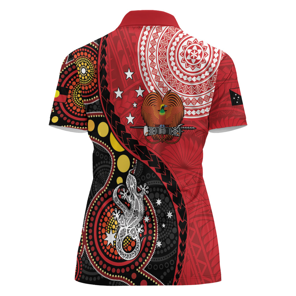 Papua New Guinea And Australia Aboriginal Women Polo Shirt Bird Of Paradise And Kangaroo Together