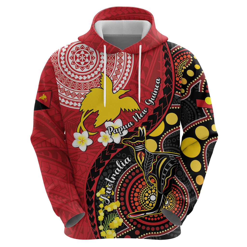 Papua New Guinea And Australia Aboriginal Zip Hoodie Bird Of Paradise And Kangaroo Together