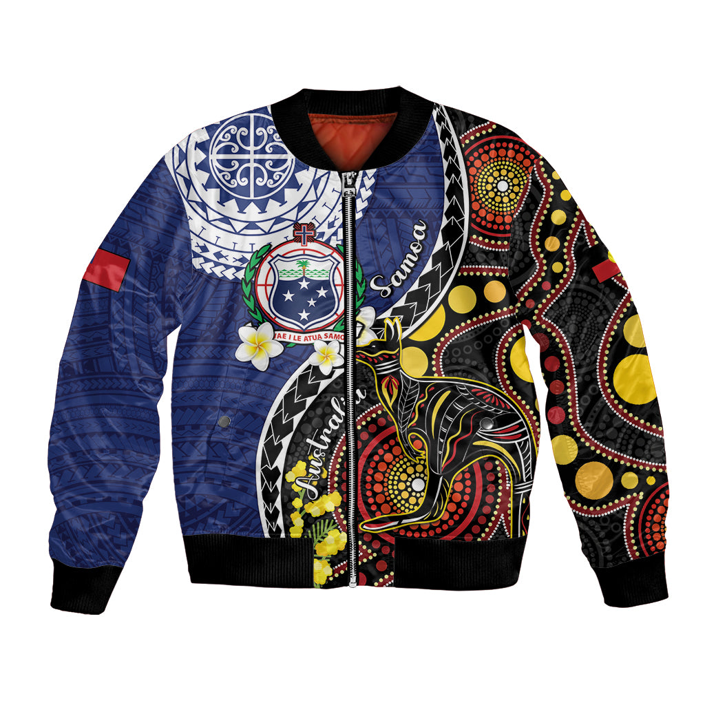 Samoa And Australia Together Bomber Jacket Aboriginal Mix Polynesian LT05 Unisex Blue - Polynesian Pride