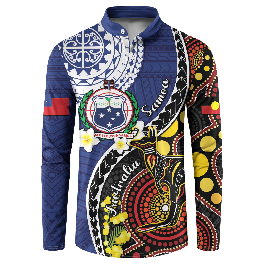 Samoa And Australia Together Button Sweatshirt Aboriginal Mix Polynesian LT05 Blue - Polynesian Pride