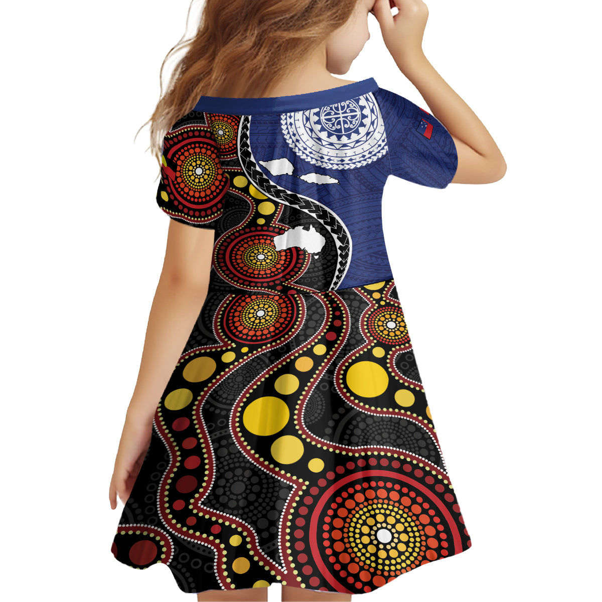 Samoa And Australia Together Family Matching Off The Shoulder Long Sleeve Dress and Hawaiian Shirt Aboriginal Mix Polynesian