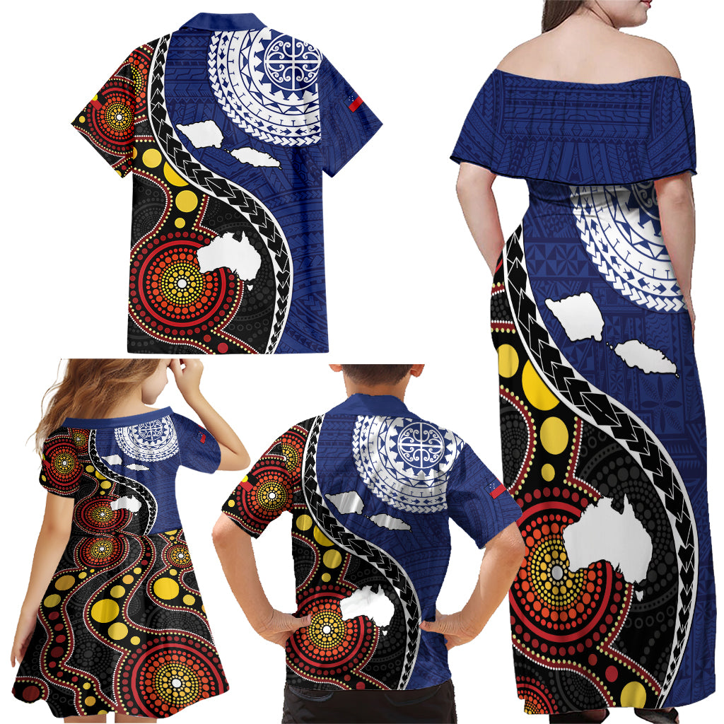 Samoa And Australia Together Family Matching Off Shoulder Maxi Dress and Hawaiian Shirt Aboriginal Mix Polynesian