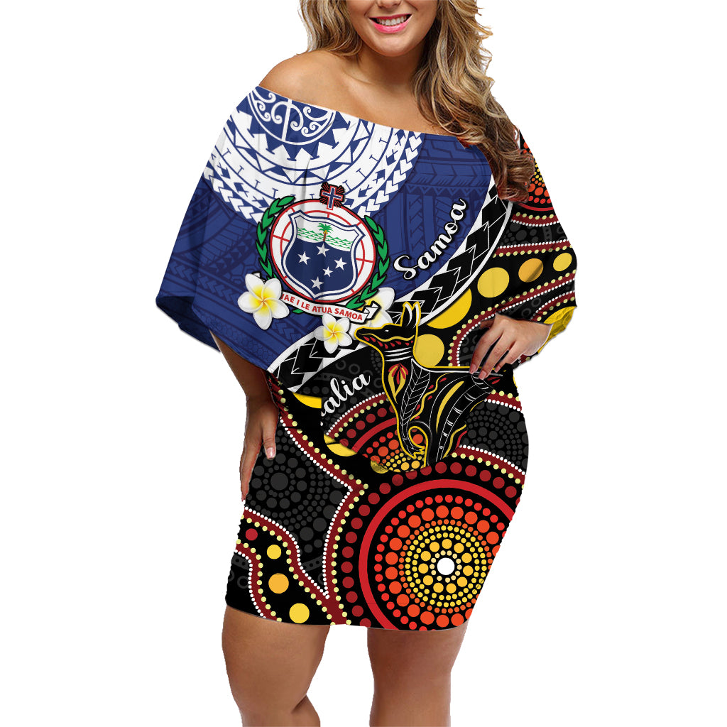 Samoa And Australia Together Family Matching Off Shoulder Short Dress and Hawaiian Shirt Aboriginal Mix Polynesian