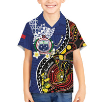 Samoa And Australia Together Family Matching Short Sleeve Bodycon Dress and Hawaiian Shirt Aboriginal Mix Polynesian