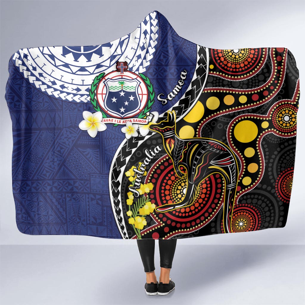 Samoa And Australia Together Hooded Blanket Aboriginal Mix Polynesian LT05 One Size Blue - Polynesian Pride