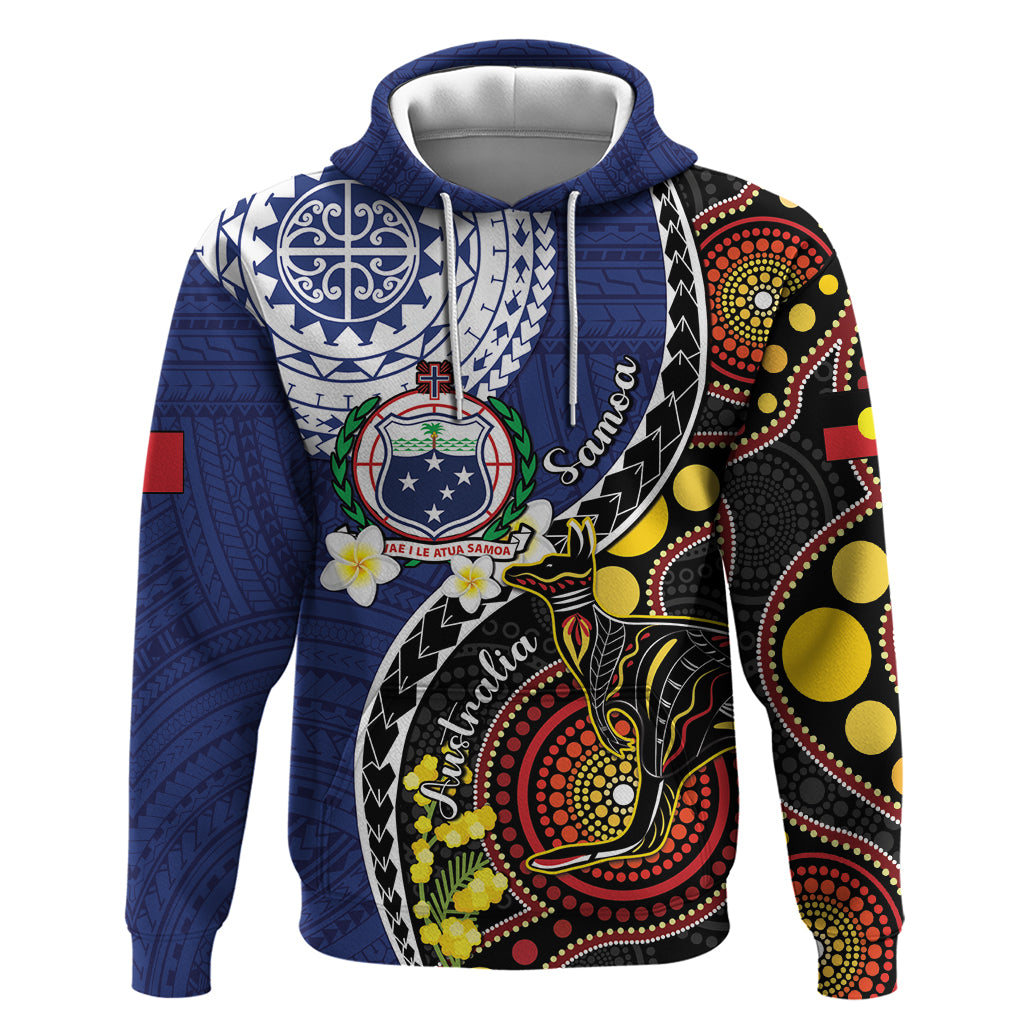 Samoa And Australia Together Hoodie Aboriginal Mix Polynesian LT05 Pullover Hoodie Blue - Polynesian Pride