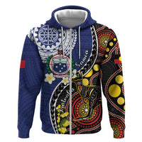 Samoa And Australia Together Hoodie Aboriginal Mix Polynesian LT05 Zip Hoodie Blue - Polynesian Pride