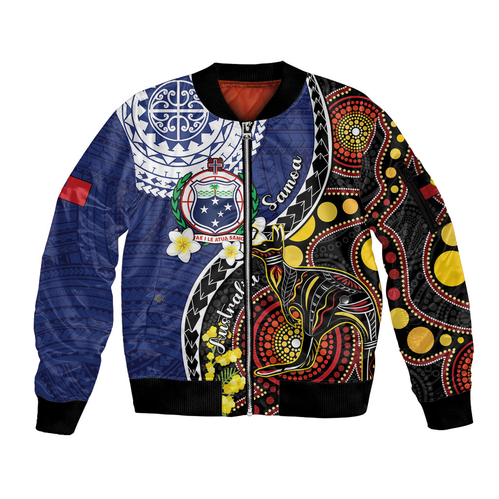 Samoa And Australia Together Sleeve Zip Bomber Jacket Aboriginal Mix Polynesian LT05 Unisex Blue - Polynesian Pride