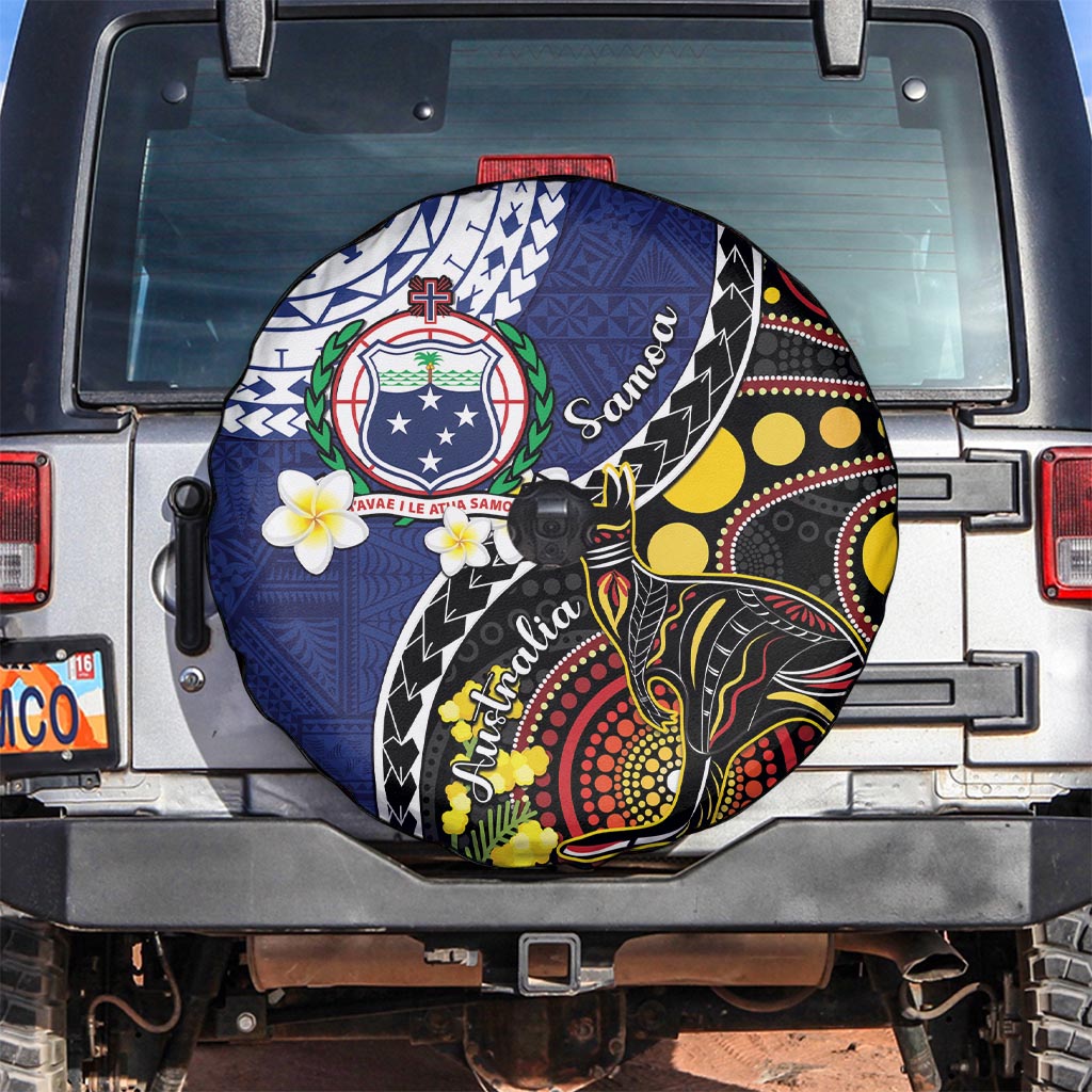 Samoa And Australia Together Spare Tire Cover Aboriginal Mix Polynesian LT05 Blue - Polynesian Pride