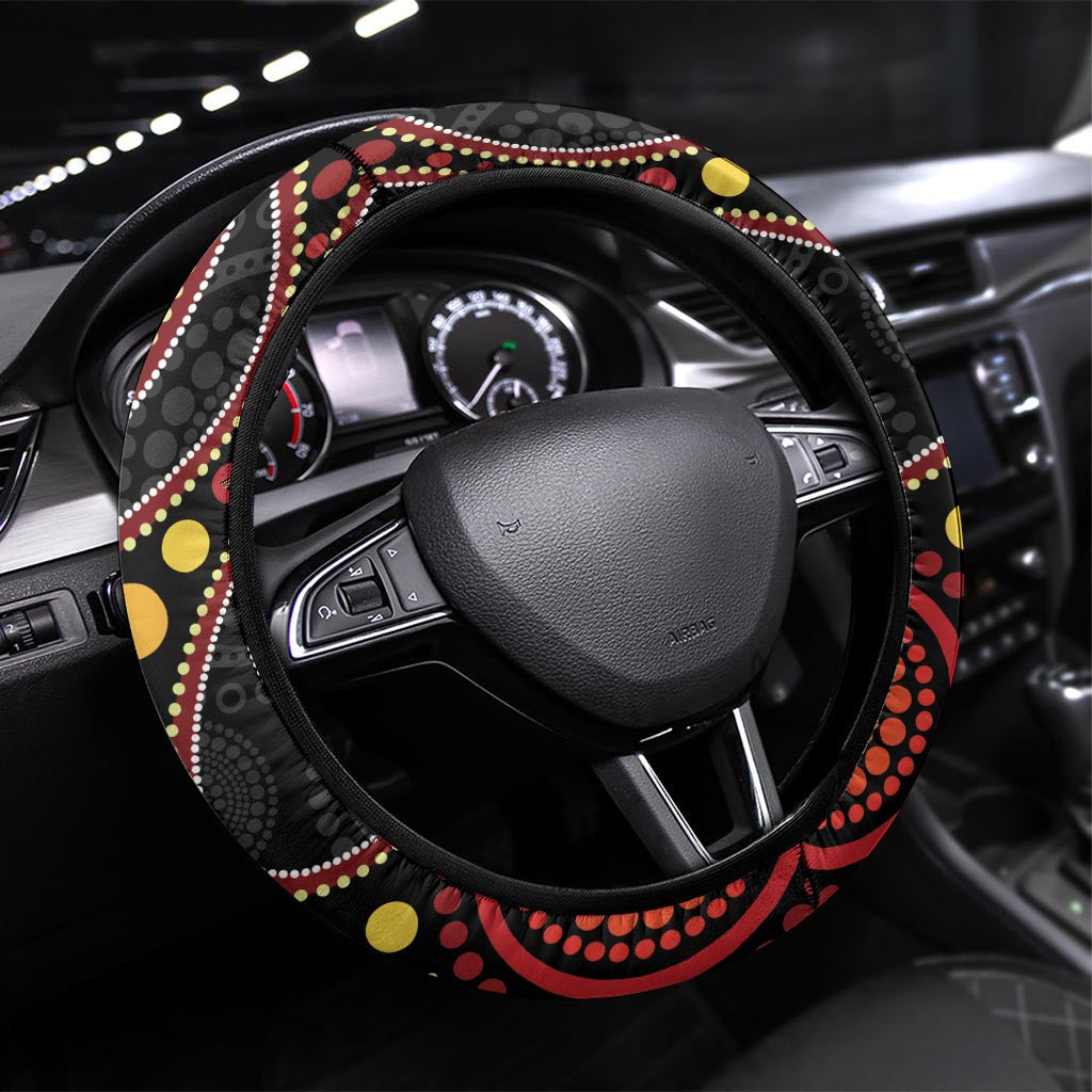 Samoa And Australia Together Steering Wheel Cover Aboriginal Mix Polynesian LT05 Universal Fit Blue - Polynesian Pride