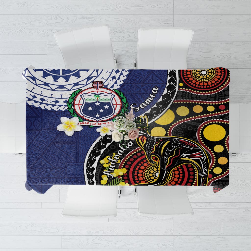 Samoa And Australia Together Tablecloth Aboriginal Mix Polynesian LT05 Blue - Polynesian Pride