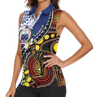 Samoa And Australia Together Women Sleeveless Polo Shirt Aboriginal Mix Polynesian