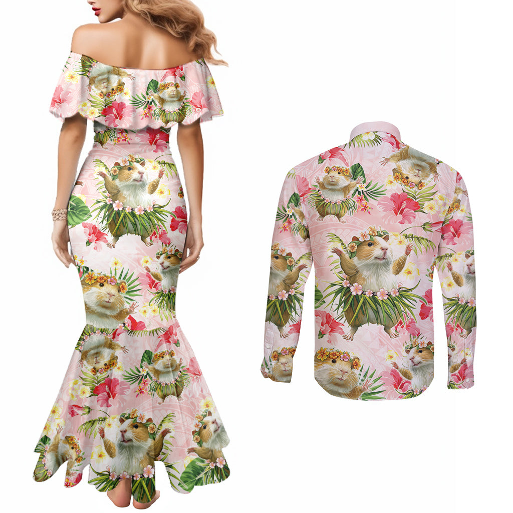 Hawaii Guinea Hula Pig Couples Matching Mermaid Dress and Long Sleeve Button Shirt Funny Tropical Style