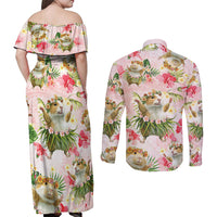 Hawaii Guinea Hula Pig Couples Matching Off Shoulder Maxi Dress and Long Sleeve Button Shirt Funny Tropical Style